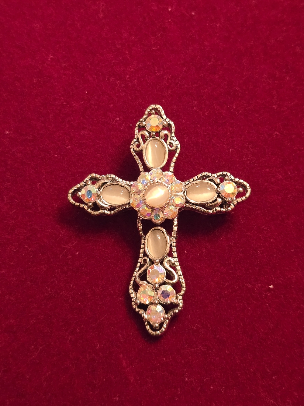 Stone Cross Brooch - Gold-Tone Beige
